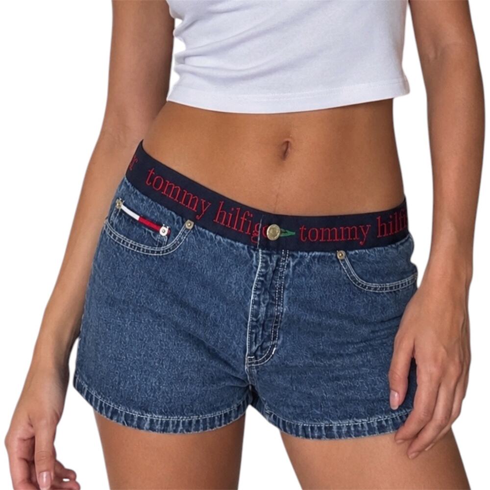 Vintage Tommy Hilfiger Elastic Waistband Denim Shorts Y2K Low Rise Size 11